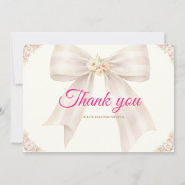 Pink Blush Bow Princess Ribbon Thank You Card サンキューカード