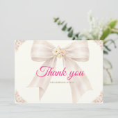 Pink Blush Bow Princess Ribbon Thank You Card サンキューカード (スタンド正面)