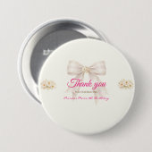 Pink Blush Bow Princess Ribbon Thank You Pin 缶バッジ (正面&裏面)