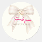 Pink Blush Bow Princess Ribbon Thank You Sticker ラウンドシール (正面)