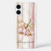 Pink Blush Cream Stripes Orchid Flowers Case-Mate iPhoneケース (裏面)