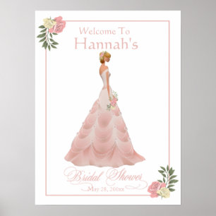 Pink Blush Floral Bridal Shower Welcome ポスター
