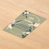 Pink blush floral Circle アクリル招待状 (レイダウン)