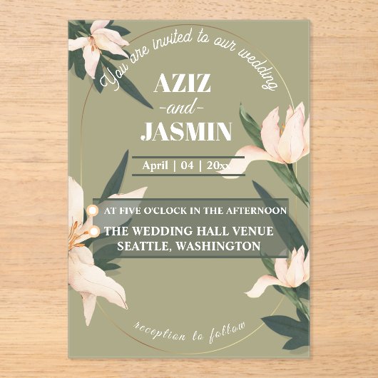 Pink blush floral Circle アクリル招待状 (正面)