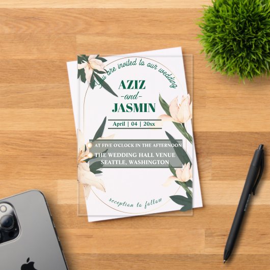 Pink blush floral Circle アクリル招待状 (インサイチュ (招待状))