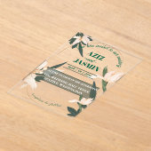 Pink blush floral Circle アクリル招待状 (レイダウン)