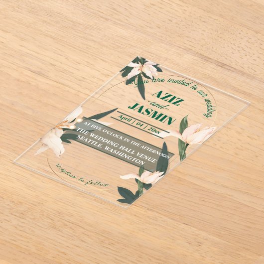 Pink blush floral Circle アクリル招待状 (レイダウン)