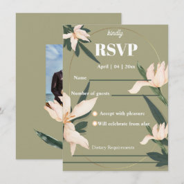Pink blush floral Circle RSVP Card 招待状