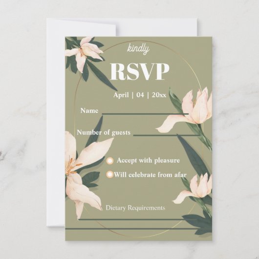 Pink blush floral Circle RSVP Card 招待状 (正面)