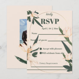 Pink blush floral Circle RSVP Card 招待状