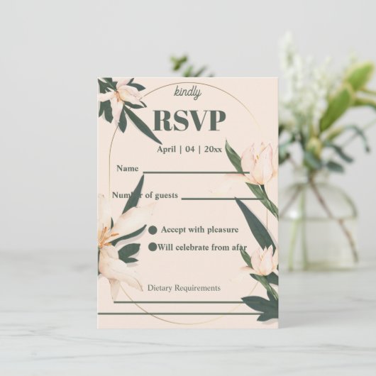 Pink blush floral Circle RSVP Card 招待状 (スタンド正面)