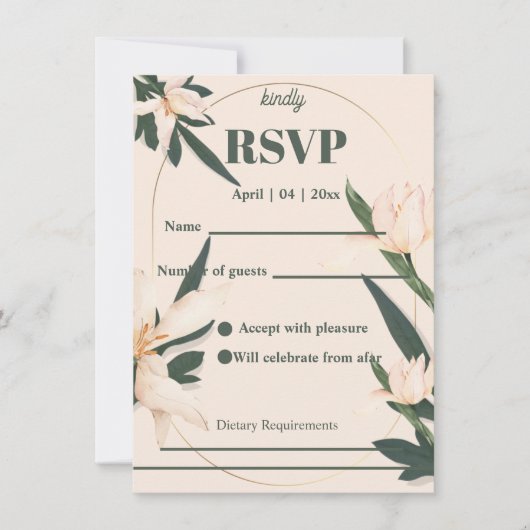 Pink blush floral Circle RSVP Card 招待状 (正面)