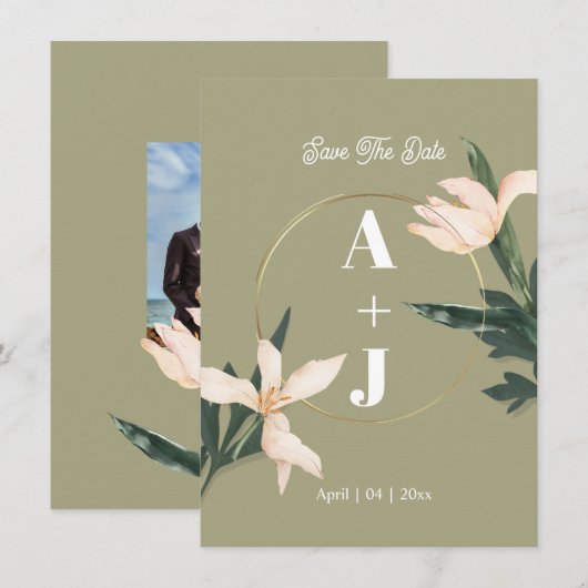 Pink blush floral Circle save the date card 招待状 (正面/裏面)