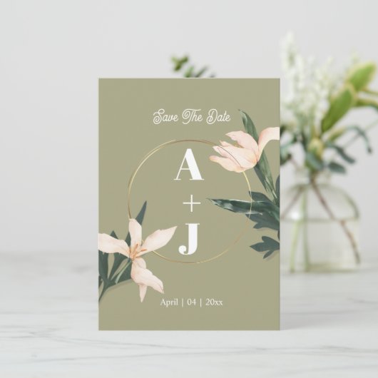 Pink blush floral Circle save the date card 招待状 (スタンド正面)