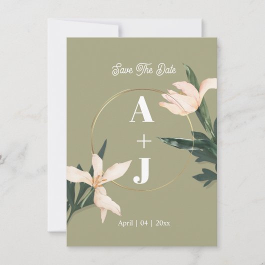 Pink blush floral Circle save the date card 招待状 (正面)