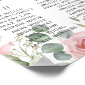 Pink Blush Floral Flowers Wedding Seating Chart ポスター (角)