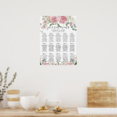Pink Blush Floral Flowers Wedding Seating Chart ポスター (キッチン)