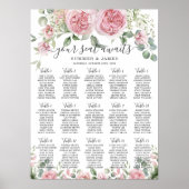 Pink Blush Floral Flowers Wedding Seating Chart ポスター (正面)