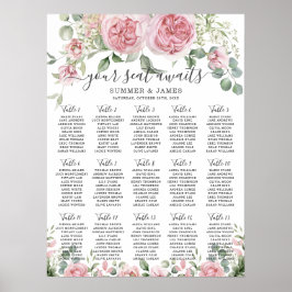 Pink Blush Floral Flowers Wedding Seating Chart ポスター
