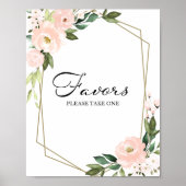 Pink Blush Floral Geometric Favors Sign ポスター (正面)