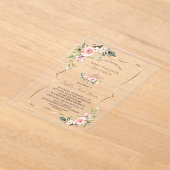 Pink Blush Floral Gold Baby Shower Tea Party アクリル招待状 (レイダウン)