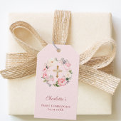 Pink blush floral wreath cross First Communion DIY ギフトタグ