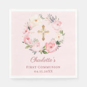 Pink blush floral wreath First Communion luncheon スタンダードランチョンナプキン (正面)