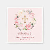Pink blush floral wreath girl First Communion スタンダードカクテルナプキン (正面)