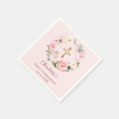 Pink blush floral wreath girl First Communion スタンダードカクテルナプキン (角)