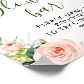 Pink Blush Flowers Greenery Floral Flower Bar Sign ポスター (角)