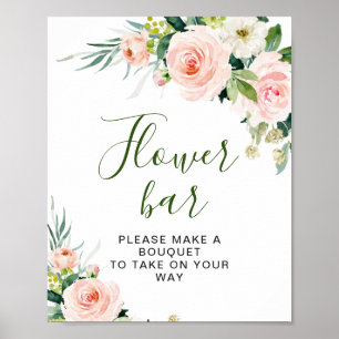 Pink Blush Flowers Greenery Floral Flower Bar Sign ポスター