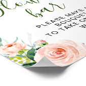 Pink Blush Flowers Greenery Floral Flower Bar Sign ポスター (角)