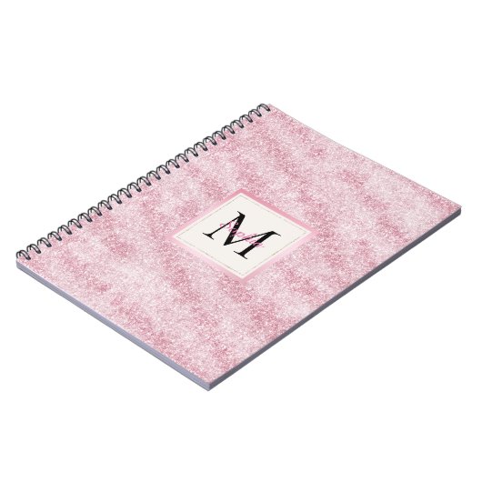 Pink Blush Glitter Monogram ノートブック (左側)