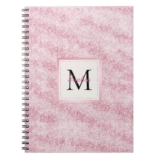 Pink Blush Glitter Monogram ノートブック (正面)