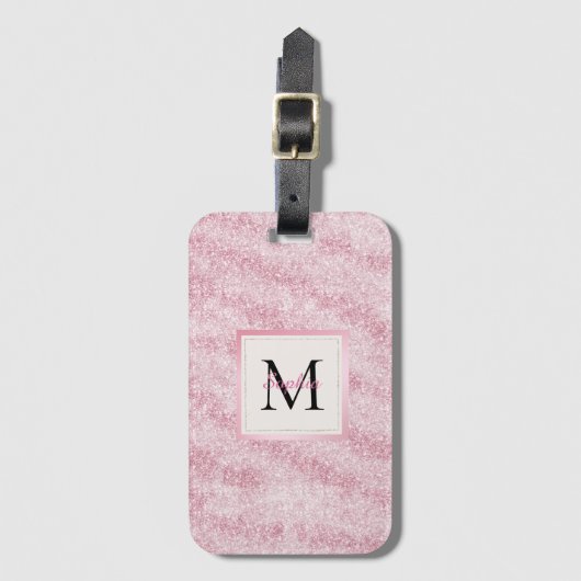 Pink Blush Glitter Monogram ラゲッジタグ (正面縦)