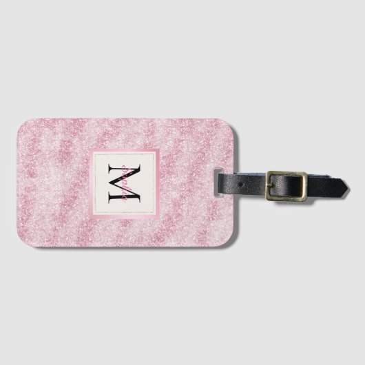 Pink Blush Glitter Monogram ラゲッジタグ (正面横)
