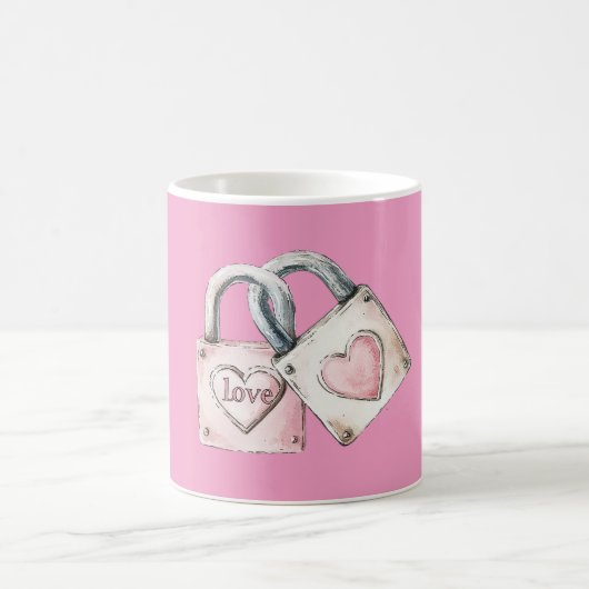 Pink Blush Love Heart Locks コーヒーマグカップ (中央)