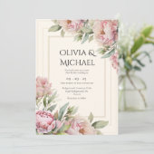 Pink Blush Peonies Floral Elegant Wedding 招待状 (スタンド正面)