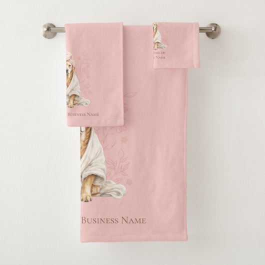 Pink Blush Personalized Dog Groomer Spa Towel バスタオルセット (インサイチュ)