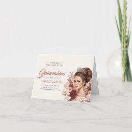 Pink Blush Rose Elegant Quinceañera サンキューカード