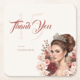 Pink Blush Rose Elegant Quinceañera スクエアペーパーコースター