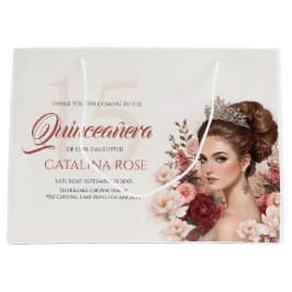 Pink Blush Rose Elegant Quinceañera ラージペーパーバッグ