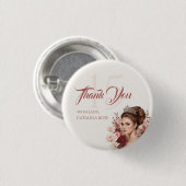Pink Blush Rose Elegant Quinceañera Button Pin 缶バッジ (正面&裏面)
