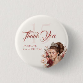 Pink Blush Rose Elegant Quinceañera Button Pin 缶バッジ