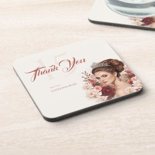 Pink Blush Rose Elegant Quinceañera Coaster コースター (左側)
