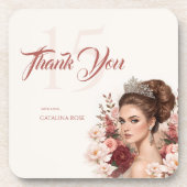 Pink Blush Rose Elegant Quinceañera Coaster コースター (正面)