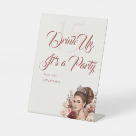 Pink Blush Rose Elegant Quinceañera Drinks Section 台座サイン