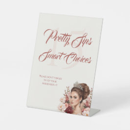 Pink Blush Rose Elegant Quinceañera Drinks Section 台座サイン