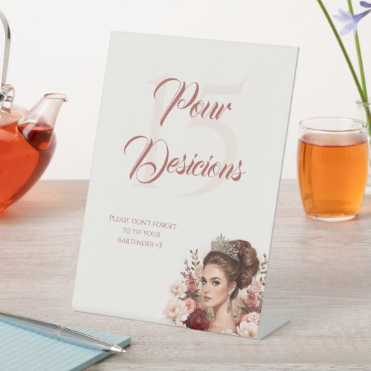 Pink Blush Rose Elegant Quinceañera Drinks Section 台座サイン (インサイチュ)