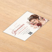 Pink Blush Rose Elegant Quinceañera QR Code アクリル招待状 (レイダウン)